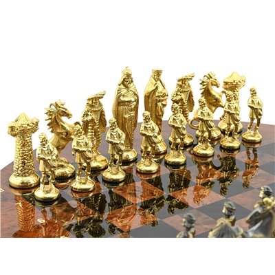 Шахматы из бронзы на доске из обсидиана "Средневековье" 480*480мм