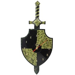 Часы из змеевика щит с мечом настенные 500*210*50мм.