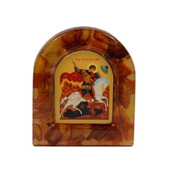 Иконка с янтарем магнит "Святой Георгий Победоносец" 2, арка 38*44мм