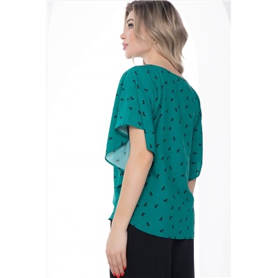 Блузка зелёная с тканевым поясом