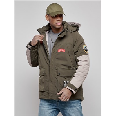 Куртка мужская зимняя с капюшоном молодежная цвета хаки 88906Kh