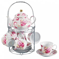 Набор чайный 13 предметов Ф5-021К/13 "Розовые розы" на металлической подставке