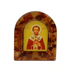 Иконка с янтарем магнит "Святитель Иоанн Златоуст" арка 38*44мм