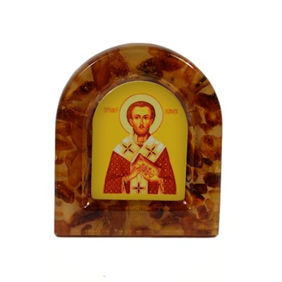 Иконка с янтарем магнит "Святитель Иоанн Златоуст" арка 38*44мм