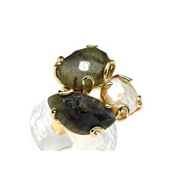 Женское кольцо с лабрадором и жемчугом Барокко из ювелирного сплава