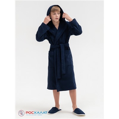 Подростковый махровый халат с капюшоном темно-синий МЗ-18 (88)