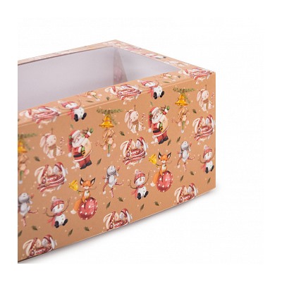 Коробка для 2 капкейков "Санта и звери", с окном