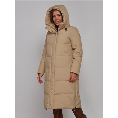 Пальто утепленное молодежное зимнее женское светло-коричневого цвета 52329SK